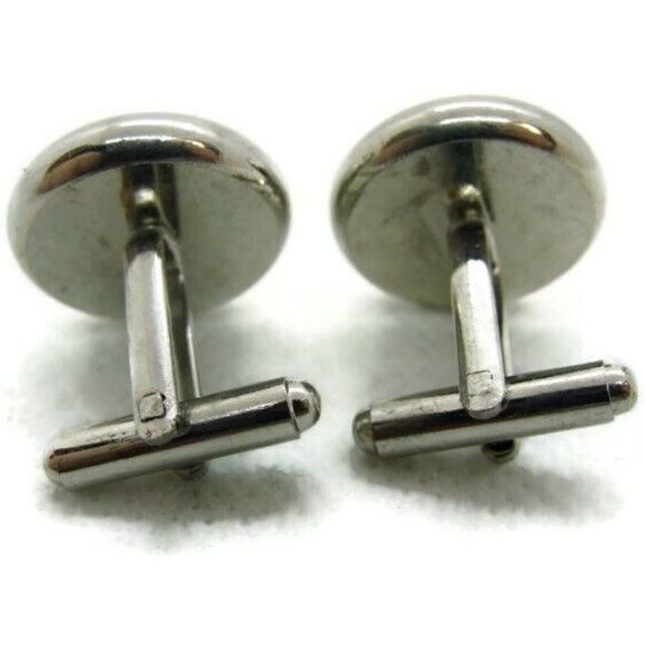 Wood Cuff Link Engraveable Bullet Round 1" x 3/4" Silver Tone Men Cufflinks - Picture 6 of 7